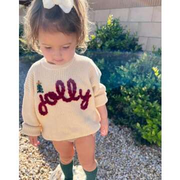 Lesimsam Toddler Baby Boy Girl Christmas Outfit Embroidery Knit Sweater Oversized Knitted Sweatshirt...