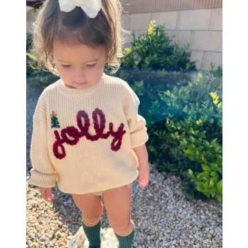 Lesimsam Toddler Baby Boy Girl Christmas Outfit Embroidery Knit Sweater Oversized Knitted Sweatshirt...