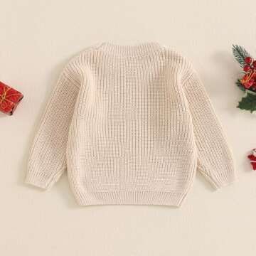 Lesimsam Toddler Baby Boy Girl Christmas Outfit Embroidery Knit Sweater Oversized Knitted Sweatshirt Pullover Winter Clothes (A-Jolly Khaki, 2-3 Years)