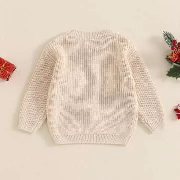 Lesimsam Toddler Baby Boy Girl Christmas Outfit Embroidery Knit Sweater Oversized Knitted Sweatshirt Pullover Winter Clothes (A-Jolly Khaki, 2-3 Years)