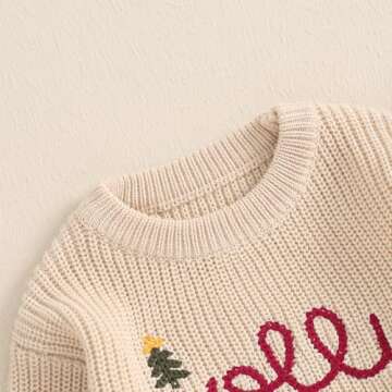 Lesimsam Toddler Baby Boy Girl Christmas Outfit Embroidery Knit Sweater Oversized Knitted Sweatshirt Pullover Winter Clothes (A-Jolly Khaki, 2-3 Years)