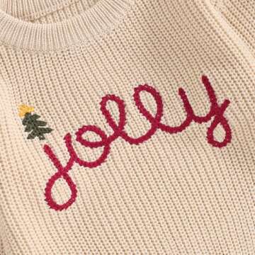 Lesimsam Toddler Baby Boy Girl Christmas Outfit Embroidery Knit Sweater Oversized Knitted Sweatshirt Pullover Winter Clothes (A-Jolly Khaki, 2-3 Years)
