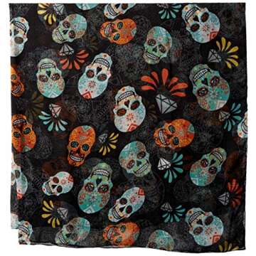 Elosee Bohemian Sugar Skull Day of the Dead Theme Scarf (Black)