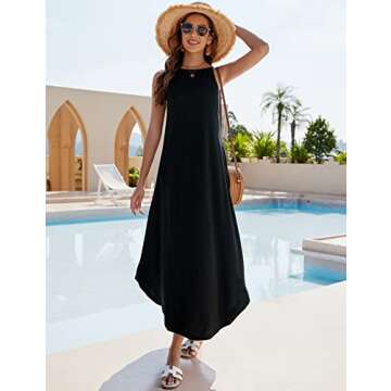 Halife Black Maxi Dress for Women Beach Vacation Petite Casual Halter Long Summer Dress with Slit S