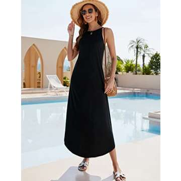 Halife Black Maxi Dress for Women Beach Vacation Petite Casual Halter Long Summer Dress with Slit S