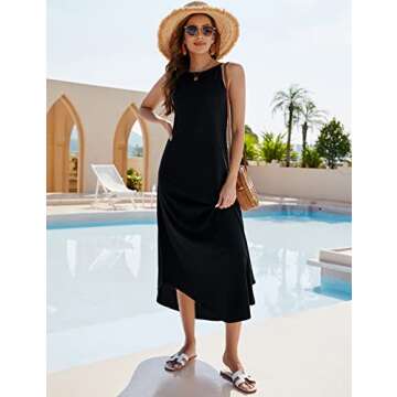 Halife Black Maxi Dress for Women Beach Vacation Petite Casual Halter Long Summer Dress with Slit S