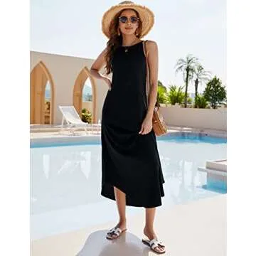 Halife Black Maxi Dress for Women Beach Vacation Petite Casual Halter Long Summer Dress with Slit S