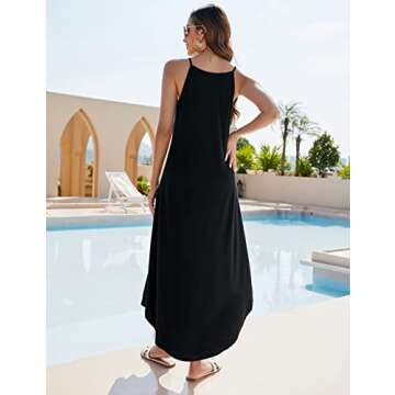 Halife Black Maxi Dress for Women Beach Vacation Petite Casual Halter Long Summer Dress with Slit S