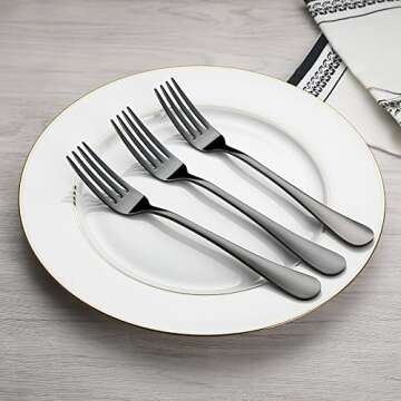 Devico Forks Set, Good Stainless Steel 10-piece Black Silverware Cutlery Reusable Dinner Forks
