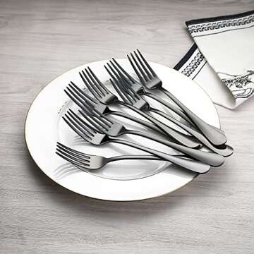 Devico Forks Set, Good Stainless Steel 10-piece Black Silverware Cutlery Reusable Dinner Forks