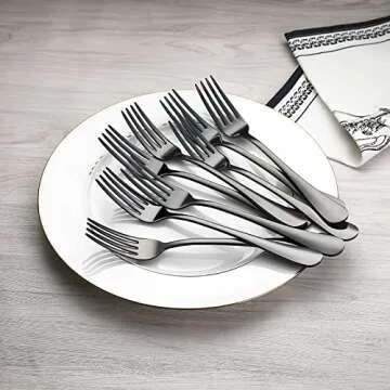 Devico Forks Set, Good Stainless Steel 10-piece Black Silverware Cutlery Reusable Dinner Forks