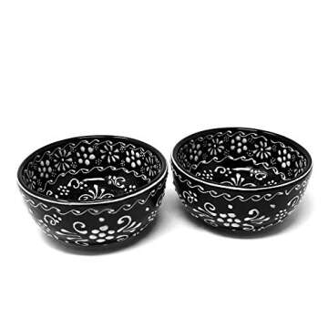 Global Crafts Encantada Handmade Hand-Painted Authentic Mexican Pottery, 5.5" Bowls, Ink Collection,...