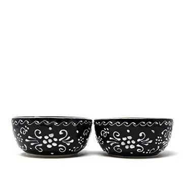 Global Crafts Encantada Handmade Hand-Painted Authentic Mexican Pottery, 5.5" Bowls, Ink Collection, Black and White, Set of 2 (MC319I-S2)