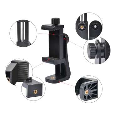 Ruittos Phone Tripod Mount Adapter with Smartphone Remote Controller, Phone Holder Clip Compatible with iPhone and Other Cell Phones