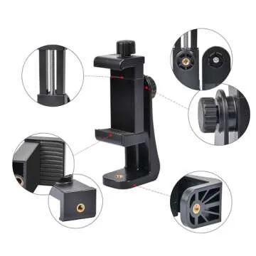 Ruittos Phone Tripod Mount Adapter with Smartphone Remote Controller, Phone Holder Clip Compatible with iPhone and Other Cell Phones