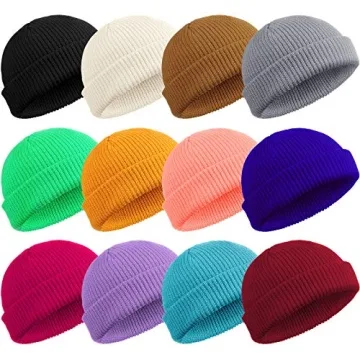 Geyoga 12 Pieces Trawler Beanie Hats Knit Cuff Beanie Roll-Up Edge Skull Cap Fisherman Beanie for Wo...