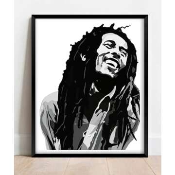 ShopHaven Bob Marley Wall Art Print - Reggae Musician Black White Wall Art - 11x14 - Unframed - Deco...