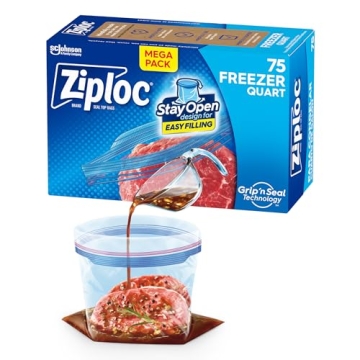 Ziploc Quart Food Storage Freezer Bags - 75 Count, Easy to Fill