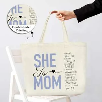 CIAEXRN Aesthetic Canvas Tote Bag for Mom Mommy, Beach Bag Shopping Bag Shoulder Bag Reusable Grocery Bag for Gym Vacation Office Travel, Inspirational Christian Gifts for Woman Mommy Mothers -A16
