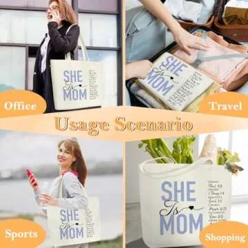CIAEXRN Aesthetic Canvas Tote Bag for Mom Mommy, Beach Bag Shopping Bag Shoulder Bag Reusable Grocery Bag for Gym Vacation Office Travel, Inspirational Christian Gifts for Woman Mommy Mothers -A16