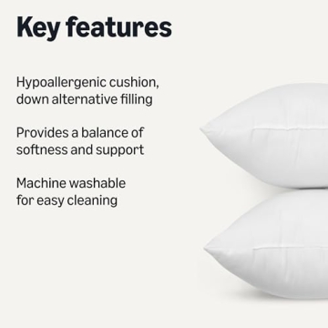 Amazon Basics Square Hypoallergenic Pillow Insert - 20" Cushions, 2 Pack