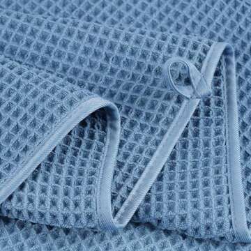 POLYTE Oversize, 60 x 30 in., Quick Dry Lint Free Microfiber Bath Towel Set, 6 Piece (Blue, Waffle Weave)
