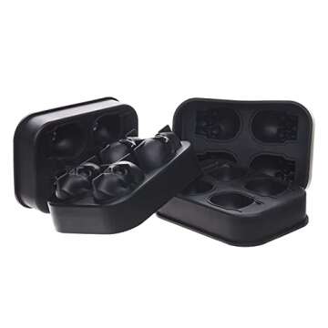 Ice Cube Tray 3D Skull Ice Mold-2Pack Easy Release Silicone mold 8 Cute and Funny Ice Skull for Whis...