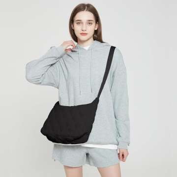 Women Hobo Shoulder Bag Puffer Small Tote Crossbody Bag Purse Cotton Handmade Bags Handbag with Zipp...