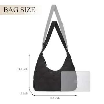 Women Hobo Shoulder Bag Puffer Small Tote Crossbody Bag Purse Cotton Handmade Bags Handbag with Zipper School Work Travel Black