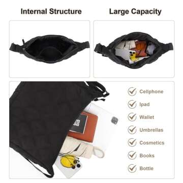 Women Hobo Shoulder Bag Puffer Small Tote Crossbody Bag Purse Cotton Handmade Bags Handbag with Zipper School Work Travel Black