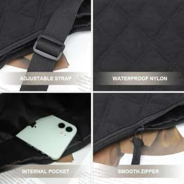 Women Hobo Shoulder Bag Puffer Small Tote Crossbody Bag Purse Cotton Handmade Bags Handbag with Zipper School Work Travel Black