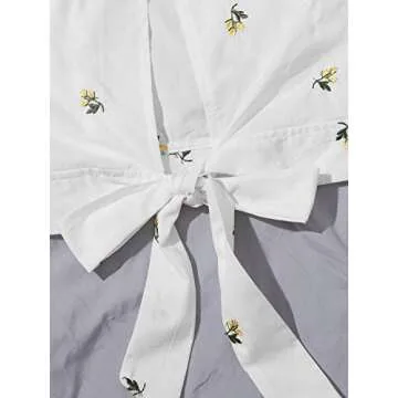 Floerns Women's Floral Embroidery Puff Short Sleeve Cut Out Tie Back Crop Tops