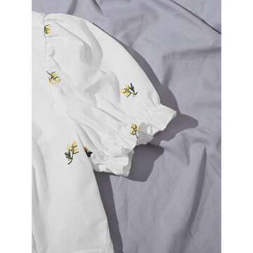 Floerns Women's Floral Embroidery Puff Short Sleeve Cut Out Tie Back Crop Tops