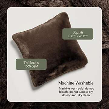 UnHide Squish - Faux Fur Pillow - Extra Soft Throw Pillow - Square Shaped Pillow, Polyester Fill - Machine Washable - Perfect for Living Room, Bedroom, or Guest Room - 20” x 20” - Chocolate Hair