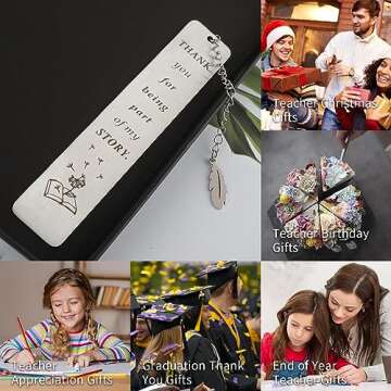 Ouligay Thank You Teacher Gifts, Stainless Steel Teacher Bookmark for Women Men, Teacher Appreciatio...