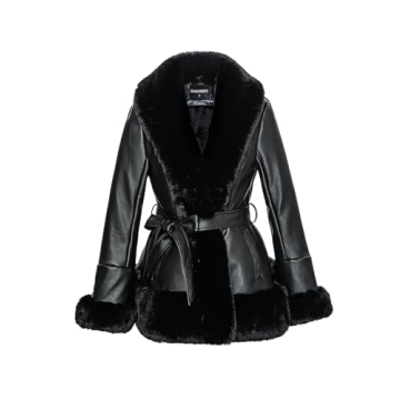 Stylish Faux Leather Women Jacket with Fur Collar