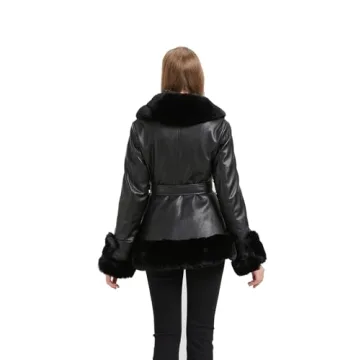 Stylish Faux Leather Women Jacket with Fur Collar