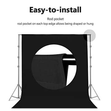 LimoStudio 10 x 12 ft. Black & White Backdrop Background Screen, Dark Black and Pure White, Premium A+ Grade 150GSM Synthetic Fabric, Stitched Rod Pocket, Stitched Edge for Curl Prevention, AGG1894