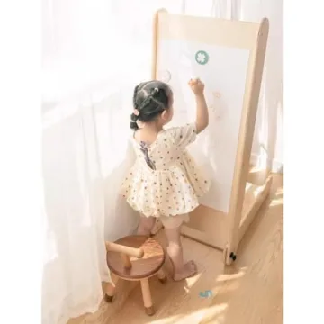 Kinderhuis-Isla Foldable Toddler Slide & Art Easel 2 in 1 Indoor Motor Movement Ages 1-5 Climber Playset Wide Surface Collapsible Kids Large Play Slide Playground Toys for Toddler First Birthday Gift