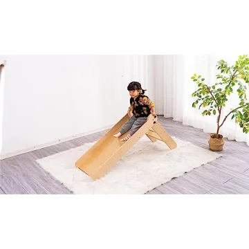 Kinderhuis-Isla Foldable Toddler Slide & Art Easel 2 in 1 Indoor Motor Movement Ages 1-5 Climber Playset Wide Surface Collapsible Kids Large Play Slide Playground Toys for Toddler First Birthday Gift