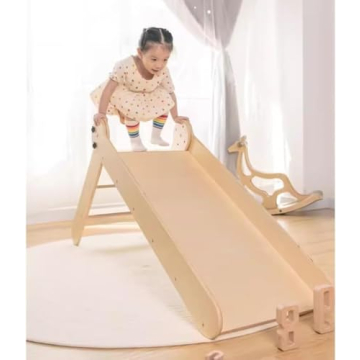 Kinderhuis-Isla Foldable Toddler Slide & Art Easel 2 in 1 Indoor Motor Movement Ages 1-5 Climber Playset Wide Surface Collapsible Kids Large Play Slide Playground Toys for Toddler First Birthday Gift