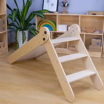 Kinderhuis-Isla Foldable Toddler Slide & Art Easel 2 in 1 Indoor Motor Movement Ages 1-5 Climber Playset Wide Surface Collapsible Kids Large Play Slide Playground Toys for Toddler First Birthday Gift