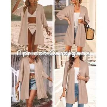 Arach&Cloz Summer Long Cardigan Sweaters for Women Trendy 2025 Short Sleeve Lightweight Kimono Cardigan Sweaters Femme Ladies Spring Vacation Tops(Apricot,M)