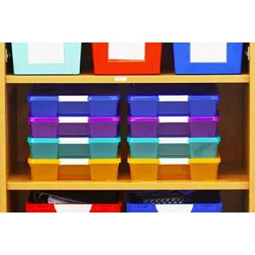 Storex Classroom Craft Project Box – Stacking Plastic Organizer Fits 12x12 Scrapbooking Paper, Gre...