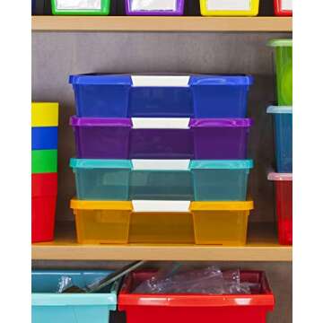 Storex Classroom Craft Project Box – Stacking Plastic Organizer Fits 12x12 Scrapbooking Paper, Green, 5-Pack (63207U05C)