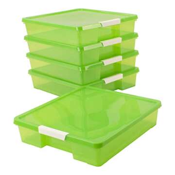 Storex Classroom Craft Project Box – Stacking Plastic Organizer Fits 12x12 Scrapbooking Paper, Green, 5-Pack (63207U05C)