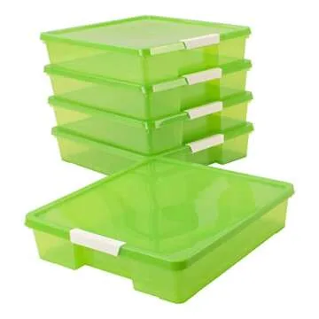 Storex Classroom Craft Project Box – Stacking Plastic Organizer Fits 12x12 Scrapbooking Paper, Green, 5-Pack (63207U05C)