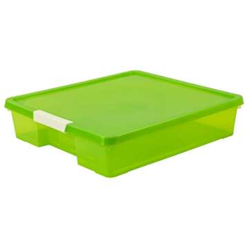 Storex Classroom Craft Project Box – Stacking Plastic Organizer Fits 12x12 Scrapbooking Paper, Green, 5-Pack (63207U05C)