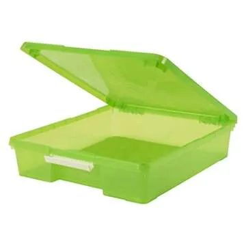 Storex Classroom Craft Project Box – Stacking Plastic Organizer Fits 12x12 Scrapbooking Paper, Green, 5-Pack (63207U05C)