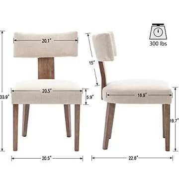 Wahson Beige Dining Chairs Set of 2, Comfy Upholstered Modern Farmhouse Kitchen Chairs with Wood Legs, Linen Fabric Dining Chairs with Curved Wingback for Living Room Bedroom